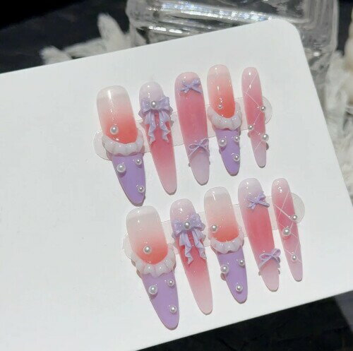 ネイルチップ ハンドメイド 10枚入り | 手作り 付け爪 光沢 ジェル風 韓国風 シンプル おしゃれ 再利用可能 | 結婚式 成人式 入学式 卒業式 花嫁ネイル パーティー 普段使い 春夏秋冬デザ