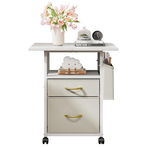 Huaniun サイドテーブル キャスター付き キャスター付き デスクサイドワゴン 引き出し付き サイドワゴ..