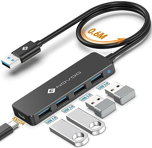 NOVOO X݌v 4-in-1 USB nu 3.0 60cmP[ut5V/2A d|[gA3.0 4|[gA5Gbps]AUSB A_v^[AMacBook Pro M2/Surface Pro/Chromebook/m[gPC/oC HDD/PS5/Nintendo Switch