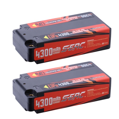 SUNPADOW 2S 7.4V ミニリチウム電池 4300mah ハードケース 4mmジャックプラグは各種RCリモコンカーモデルに適しています 2カウント 