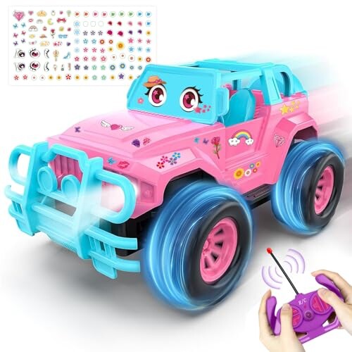 Hymaz ラジコンカー こども向け 車おもちゃ 電動 RCカー リモコンカー 子供おもちゃ オフロード 初心者向け 女の子 男の子 小学生 プレゼント 贈り物 ステッカー付き (ピンク-NEW)