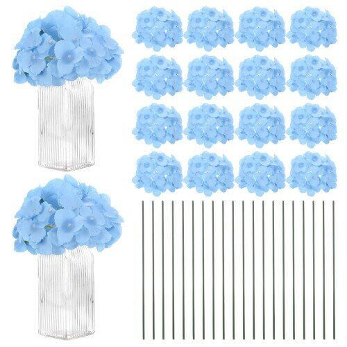 M METERXITY 40パック シルクアジサイ 花 40本 茎付き 人工花 花 ホームデコレーション/ウェディング/クリスマス/DIY/パーティー/ガーデン用 フルアジサイ 花(スカイブルー)