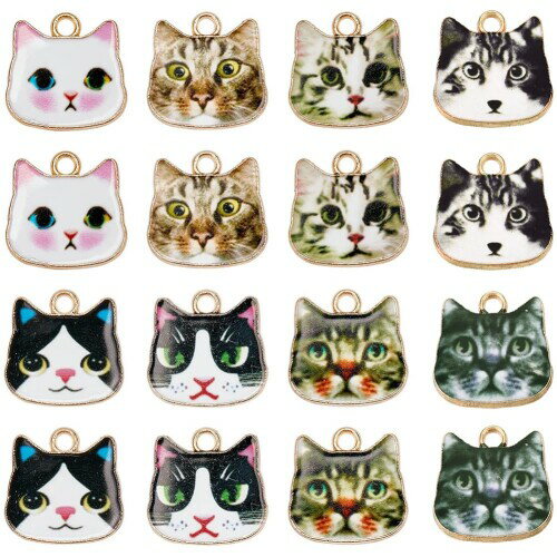 SUNNYCLUE 猫の花 48個8種 猫 チャーム ネコ チャーム 桜 チャーム エナメル かわいい ねこ パーツ ネコの頭 ピアス ねこ イヤリング はわいい ネックレス ねこ