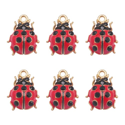 Julie Wang 12個 エナメル合金 てんとう虫チャーム レッド てんとう虫ペンダント ネックレス キーチェーン イヤリング クラフト DIY アクセサリー作り, エナメル。, 宝石なし