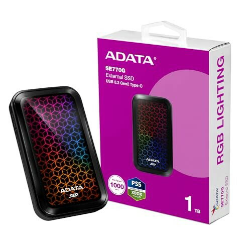 ADATA Ot |[^uSSD USB 3.2 Gen2 őǍ/1000/800MB/s RGB C~l[V PS5/Win/Mac/Linux/AndroidΉ 3Nۏ Kۏ SE770GV[Y ASE770G-1TU32G2-CBK