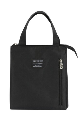 保冷ランチバッグ お弁当袋 21×25×17cm 外ポケットつき (ブラック)