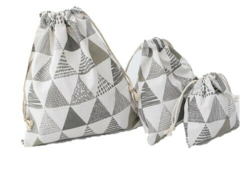 speed mao シンプル 三角模様 巾着 収納袋 大 中 小 3点 セット グレイ