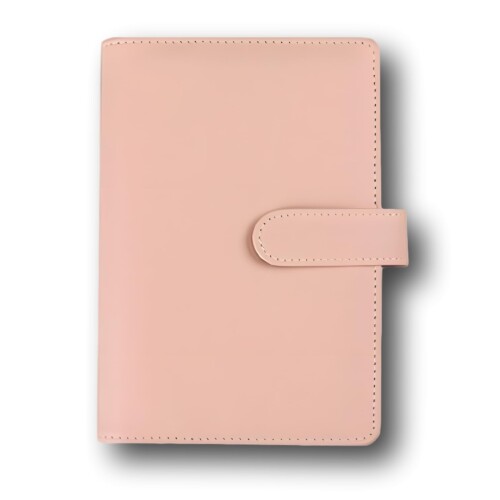 ENN LLC バインダー A6 6穴 PUレザー ポケット12個 ラベル付き (ピンク)