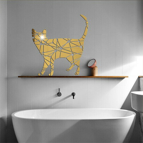 MACGIKMIRO ネコ匹 割れない鏡 DIYミラー アクリル壁貼り かわいい猫壁貼り インテリアミラー バスルー..