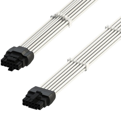 LINKUP - AVA 600W PCIE 5.0 16Pin (12 4) High Current Power Cable 16AWG 成形 はんだ付き スリーブタイプ RTX4000およびRTX3000 FEに対応 70cm ホワイト