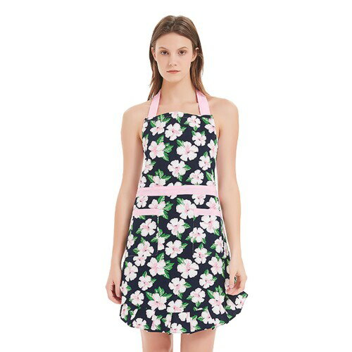 レディース可愛いエプロン、調節可能なネックストラップ付きレディースコットンエプロン、キッチン料理用のかわいいエプロン、ホームベーカリー (花5)