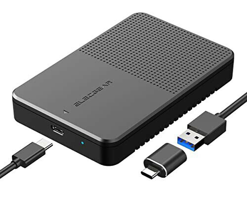 ElecGear USB C 3.1外付けディスクエンクロージャ、7mm～15mm 2.5インチSATAハードドライブケース、厚型および標準2.5インチHDDおよびSSD用のポータブルキャディコンバーター、タイプAケーブルお