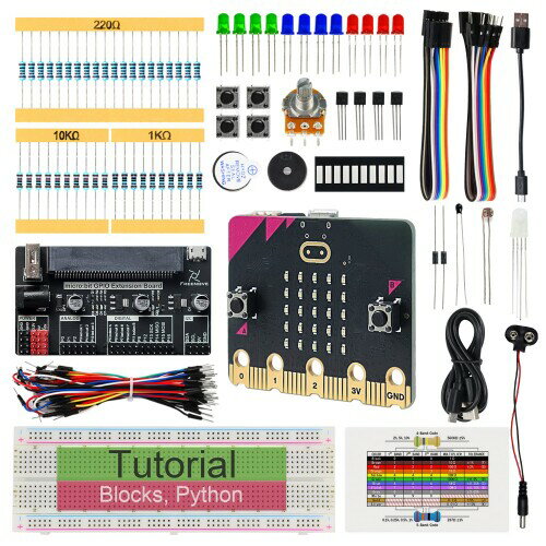 Freenove BBC micro:bit 用ベーシック スターター キット (V2 付属)、179 ページの詳細なチュートリアル、162 アイテム、27 プロジェクト、ブロック、Python コード 179 ページの詳細なチュートリアル (基本的な電子機器の知識を含む) - ダウンロード リンクは製品の箱に記載されています。 (紙のチュートリアルはありません。英語だけ。) 162 個の共通アイテム - チュートリアルのプロジェクトを完了するために必要なすべてのパーツが含まれています。 はんだ付け不要。 (micro:bitが含まれています。) 27の興味深いプロジェクト - 各プロジェクトには回路図と検証済みコードがあり、詳細な説明があります。 2 つのプログラミング言語 - 最も使いやすいブロックと最も人気のある Python コード。 サポートを受ける - 当社のテクニカル サポート チームがいつでもご質問にお答えします(英語だけ)。 説明 概要: micro:bit はプログラム可能な小さなコンピューターで、学習と教育を簡単かつ楽しく行えるように設計されています! このキットは、チュートリアルとプロジェクトの例を使用して学習し、使用するのに役立ちます。 ご不明な点や問題が発生した場合は、無料の技術サポートをご利用いただけます(英語だけ)。 チュートリアルとコード: 詳細なチュートリアルとブロック、Python コードが付属しています。 (ダウンロードが必要です。紙のチュートリアルは必要ありません。英語だけ。) Blocks は使いやすいグラフィカル プログラミング言語であり、Python は非常に人気があります。 ダウンロード リンクは製品ボックスに記載されています。 チュートリアルの内容: Preface micro:bit Code & Programming Chapter 1 LED Matrix Chapter 2 Built-in Button Chapter 3 LED Chapter 4 Button and LED Chapter 5 LED Bar Graph ? ... (Download tutorial for details) ? ... Chapter 12 Potentiometer Chapter 13 Potentiometer and LED Chapter 14 Light Sensor Chapter 15 Temperature Sensor What's Next? 商品コード57066879111商品名Freenove BBC micro:bit 用ベーシック スターター キット (V2 付属)、179 ページの詳細なチュートリアル、162 アイテム、27 プロジェクト、ブロック、Python コード型番FNK0072A※他モールでも併売しているため、タイミングによって在庫切れの可能性がございます。その際は、別途ご連絡させていただきます。※他モールでも併売しているため、タイミングによって在庫切れの可能性がございます。その際は、別途ご連絡させていただきます。