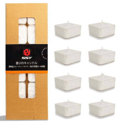 ティーライトキャンドル 桜の香り Tea Light Candles 24個 ミニアロマキャンドル 無煙 ろうそく ホワイト キャンドル 小屋/ウェディング/クリスマス/ホームインテリア (白-桜-方形)