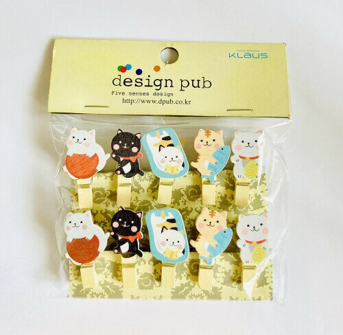 木製クリップ 猫 ねこ カラフル インテリア ギフト かわいい (ねこ)