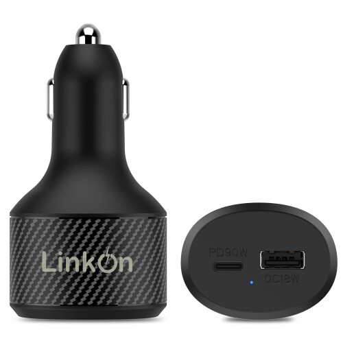 LinkOn 112W USB-C車用充電器、90W PD3.0 PPSおよび18W QC3.0ポート、マックブック,サムスン,MacBook HP Dell Lenovo MSI ASUS Acer Apple iPhone iPad Huawei FCP SCPアップル用