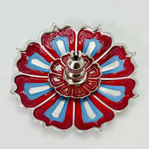 お香立て おしゃれ 香炉 ミニ 線香立て 仏壇用 線香 お香たて 癒しグッズ リラクゼーション 瞑想 書斎 茶屋 ヨガ館用 蓮-琺瑯彩風 8.8×3cm 赤&青