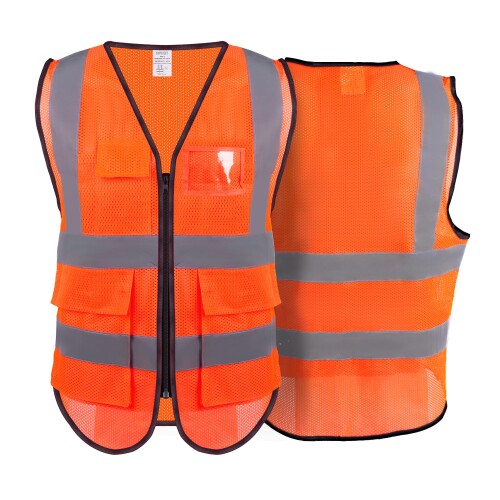 (HPHST) 警告チョッキ男女高視認性自転車チョッキファスナー付き反射チョッキ作業チョッキEN ISO 20471 オレンジ (オレンジ(メッシュ), XXX...