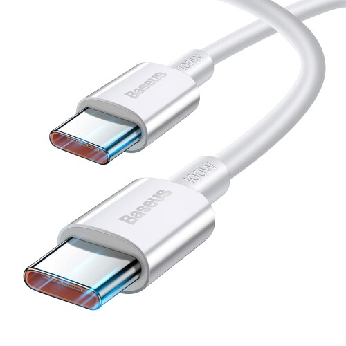 Baseus 2m USB Type C ケーブル 100W/5A PD対応 タイプc 充電ケーブル iphone 13、 Macbook Air、Galaxy S20、iPad Pro 2020、Switch Lite、MacBook Pro 16"15" 13"等USB C機器対応 (ホワイト)