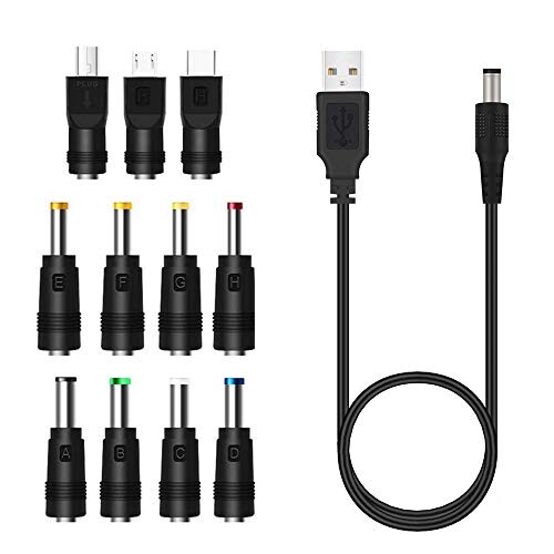 USB DC電源供給ケーブル DC ジャック 変換 アダプタ11 in 1 ユニバーサル USB-DC電源ケーブルusb dc 変換 ケーブル 5.5x2.1mm 長さ1m (3.5 * 1.35mm 、4.0 * 1.7mm 、4.8 * 1.7mm 、5.5 * 1.7mm 、5.5 *2.1mm、 5.5 * 2.5mm