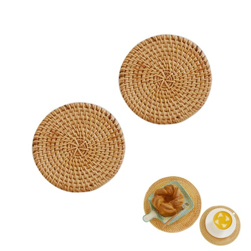 aninako 鍋敷き 籐編 耐熱鍋敷き ホットディッシュ用 断熱ホットパッド 天然素材 手作り 籐マット 丸型 洗える断熱マット ナチュラル ラタン 厚手 鍋マット耐熱 断熱パッド お茶 お酒 コー