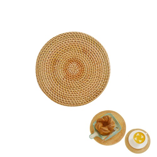 aninako 鍋敷き 籐編 耐熱鍋敷き ホットディッシュ用 断熱ホットパッド 天然素材 手作り 籐マット 丸型 洗える断熱マット ナチュラル ラタン 厚手 鍋マット耐熱 断熱パッド お茶 お酒 コー