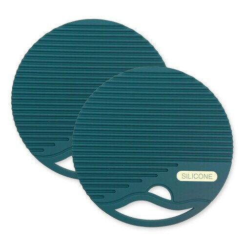 キョドド屋 鍋敷き 和風 2枚セット 耐熱シリコン製 丸型 直径17cm 万能マット プラスチック木製鍋敷き保護 カップシート 栓抜き 鍋つかみ 滑り止め 防水マット 簡易洗浄 スカイブルー