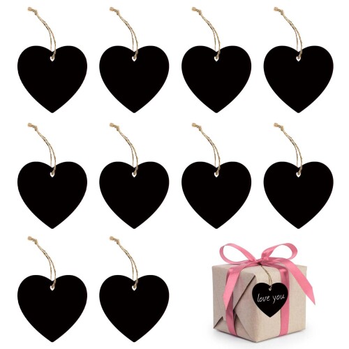 PAVIKE ミニ黒板10pcs ハート型 黒板 ミニ黒板 無地 木製ボトルタグ 菓子屋 パーティー用 結婚式 カフェ 黒板 両面 DIY ゴールドの紐付き付き...