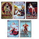 Lanx. ブリキ 看板 美女ガレージ 5枚セット メタルプレート アメリカン レトロ 雑貨飾り メタル 雑貨 壁飾り アンティーク 壁飾 (美女ガレージ)