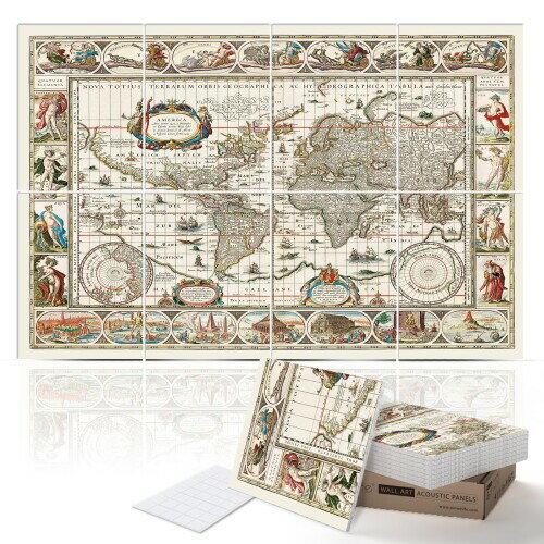 PINWELIFE(R) ウォールアートアコースティックパネル、家庭/オフィス/スタジオ録音用防音吸収パネル、装飾吸収減衰、ノイズとエコーキャンセル (ビンテージ世界地図)