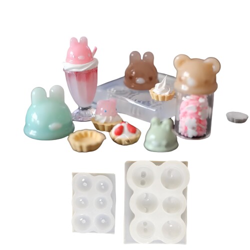 シリコーンモールド uvレジン型 ロリポップ コロコロ動物 クマ ウサギ ユウレイ かわいい 粘土 立体型 デコパーツ キーホルダー コロコロ動物 (大サイズ)