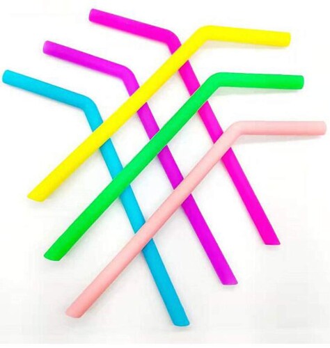 HJ シリコンストロー 繰り返し使え エコストロー タピオカ 曲がる 携帯便利 カフェ (細い曲がりタイプ, 10本セット)