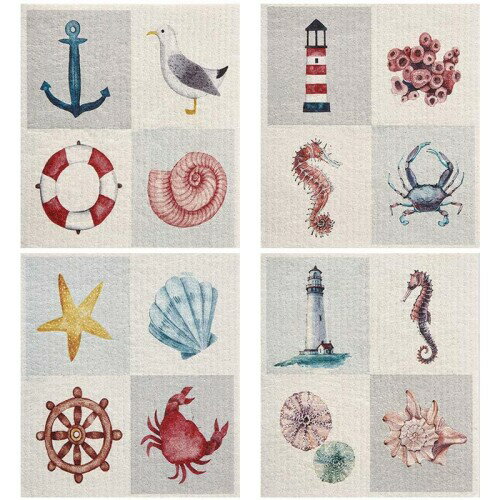 セルロース キッチンクロス スポンジワイプ ふきん 天然繊維 (17x19cm 4枚入) 水切りマット 速乾 吸水スポンジ クロス 台拭き かいよう