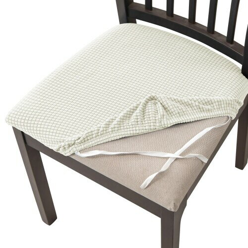 HOMECOVER 座面カバー 4枚,ストレッチ ジャカード 椅子カバー 座面 取り外し可能 洗える に適用する レストラン トキッチン オフィスで ホテル-白-4枚