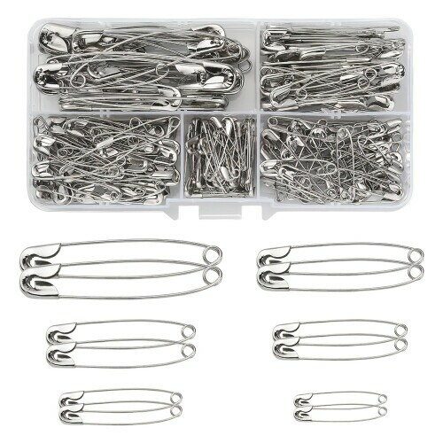 TerraShine 安全ピン 220個 6サイズ ロック安全ピン セイフティピン アクセサリーパーツ 手芸 ハンドメイド 縫製 シルバー 22mm 28mm 32mm 38mm 45mm 55mm