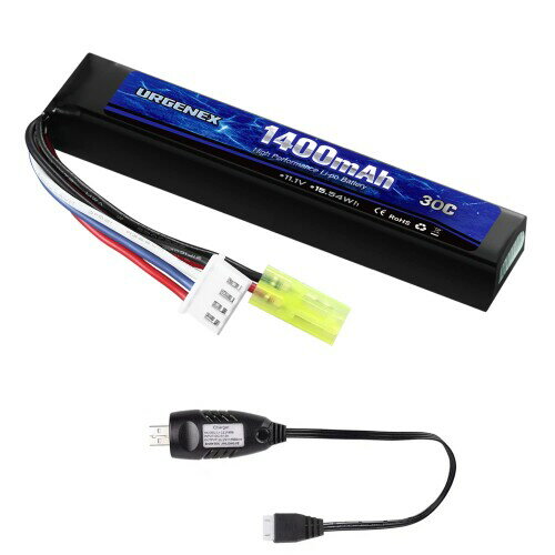 URGENEX Airsoft Battery 11.1V 1400mAh Lipo Battery with Mini Tamiya Connector 30C High Discharge Rate Rechargeable 3S Lipo Battery for Airsoft