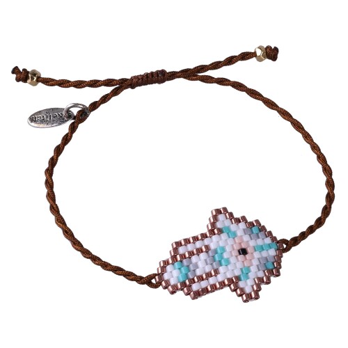 KELITCH 編み込み コード 紐 ブレスレット ビーズ オリジナル 手のひら チャーム ブレスレット 白色