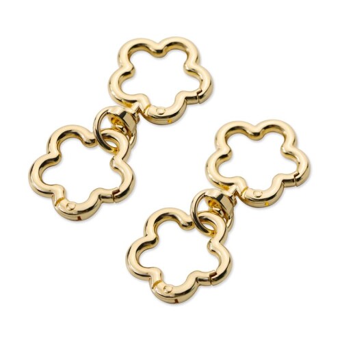 キーホルダー 金具 2個セット スプリングキーリング ナスカン キーホルダー パーツ 回転フック 丸カン付 (ゴールド)