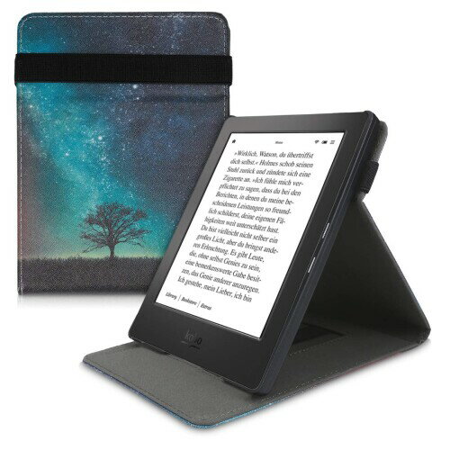 kwmobile カバー 対応: Kobo Aura H2O Edition 1 ケース - 電子書籍 バンド スタンド付き 保護ケース 青色/グレー/黒色