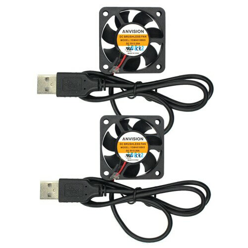 ANVISION 2-Pack 40 x 40 x 10mm 4010 デュアルボール軸受 DC 5V USB ブラシレス冷却ファン