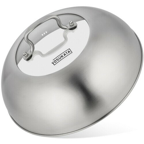 YOSUKATA 中華鍋蓋 11.4インチ - プレミアムステンレス中華鍋カバー 強化ガラスインサートスチームホー..