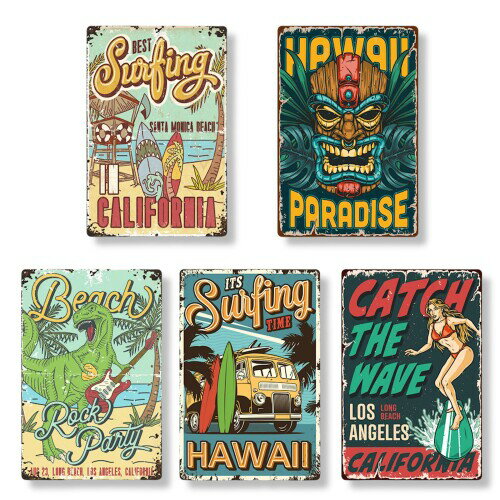 Lezalic ブリキ 看板 サーフ ビーチ 壁飾り アメリカン プレート インテリア レトロ 雑貨 ヴィンテージ風 アンティーク (SURF2)