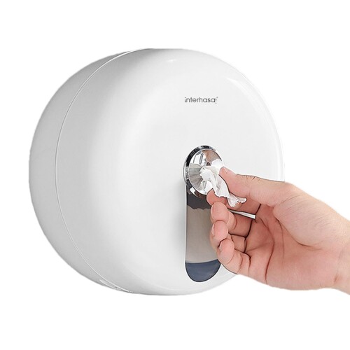 interhasaトイレットペーパーディスペンサー 壁掛け式 自??動カットオフセンターロールペーパー 丸型ト..
