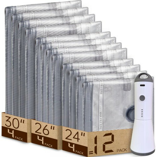 Vacbird 圧縮袋 旅行 旅行用圧縮袋 衣類圧縮 袋 掃除機不要 充電式ポンプ付き 12枚入 40*50*4枚/40*60*4枚/50*60*4枚 真空袋 再利用可能 省スペース あっしゅく袋 防水 防塵 防臭 防湿 防カビ 圧縮