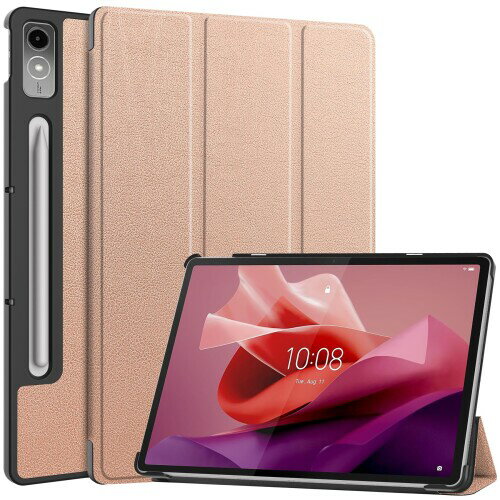 ForLenovo Tab P12 ケース (Gosento) 軽量 薄型 三つ折スタンドケース PUレザー Lenovo Tab P12 カバー (ローズゴールド)