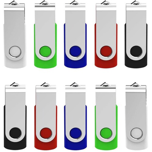 KEXIN USBメモリ 8G 10個セット USB 2.0 フラッシュドライブ 360回転式 データ転送 USBメモリースティック ストラップホール付き Windows PCに対応（黒、青、緑、白、赤）