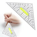 製図用三角定規 三角形描画ツール 三角幾何学描画定規 22cm 数学分度器付き学校定規 学校用の透明分度器付き描画定規 パッチワーク縫製切断用の多用途ツール
