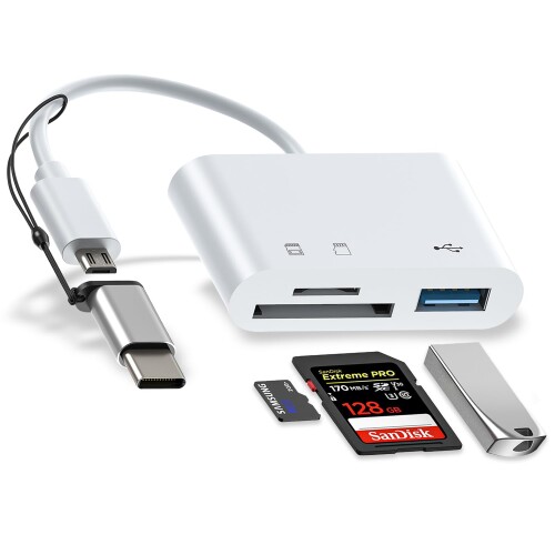 SDカードリーダー 3in1 TFカードカメラリーダー 変換アダプタ USBカメラアダプタ OTG機能 USB C&Micro USB接続対応 高速データ転送 写真 ビデオ キーボード 資料 双方向データ送信 Windows/Macbook/And