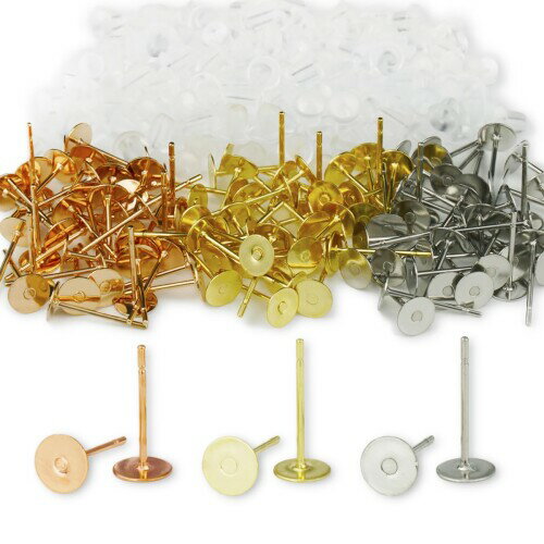 サージカルステンレス316 5mm 丸皿 ピアス パーツ シリコンキャッチ付き アレルギー対応 ゴールド シルバー ピンクゴールド 3色120個 セット