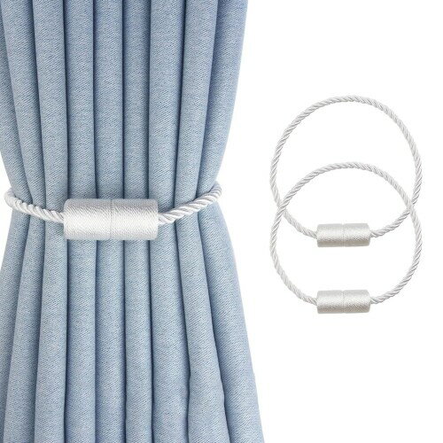 Dopommy カーテン タッセル マグネット カーテン留め カーテンふさかけ おしゃれ 強力 磁石 部屋飾り 45cm 2個セット (ホワイト)